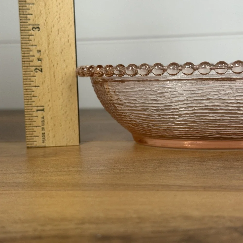 Vintage Indiana Glass Peach/ Pink Hen On A Nest Beaded Edge BOTTOM ONLY 7